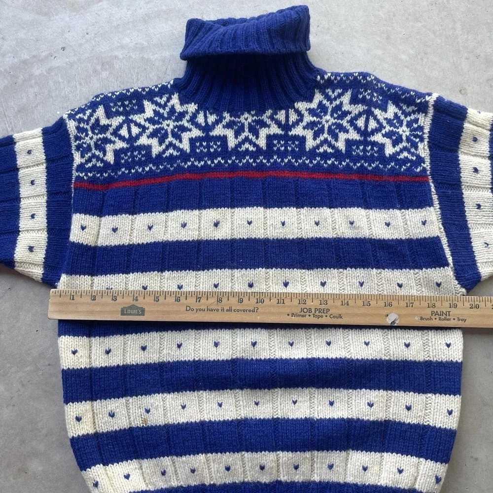 Vintage Polo Ralph Lauren Blue Nordic Fair Isle‎ Sweater Hand Knit Wool Sz M